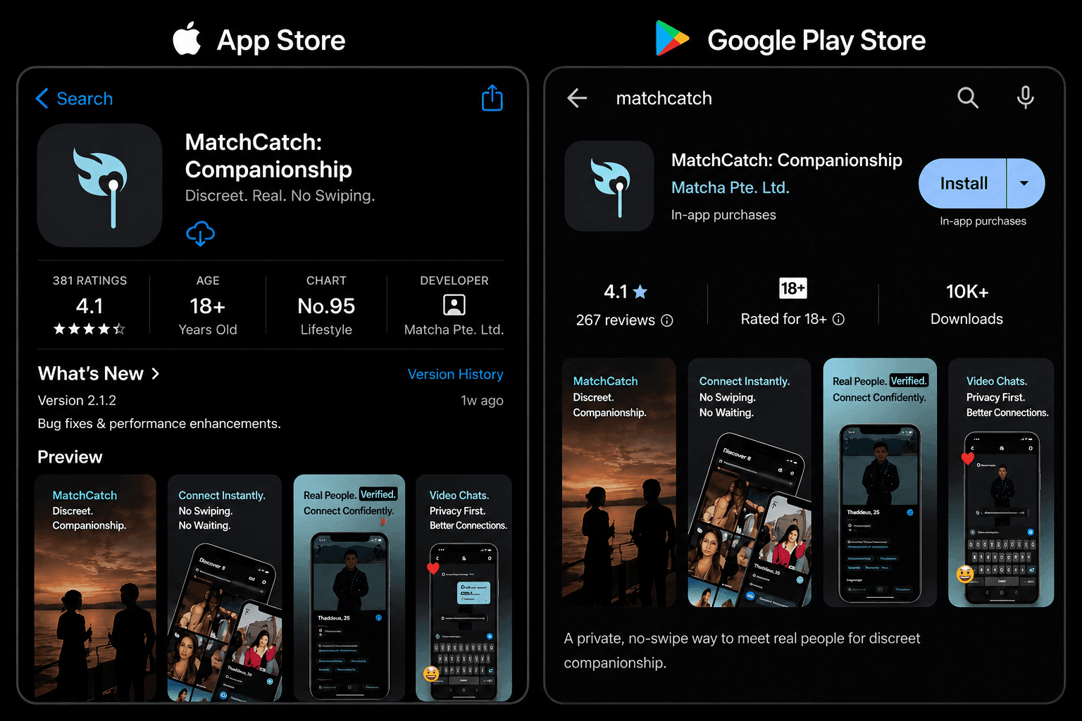 MatchCatch official App Store and Google Play listings
