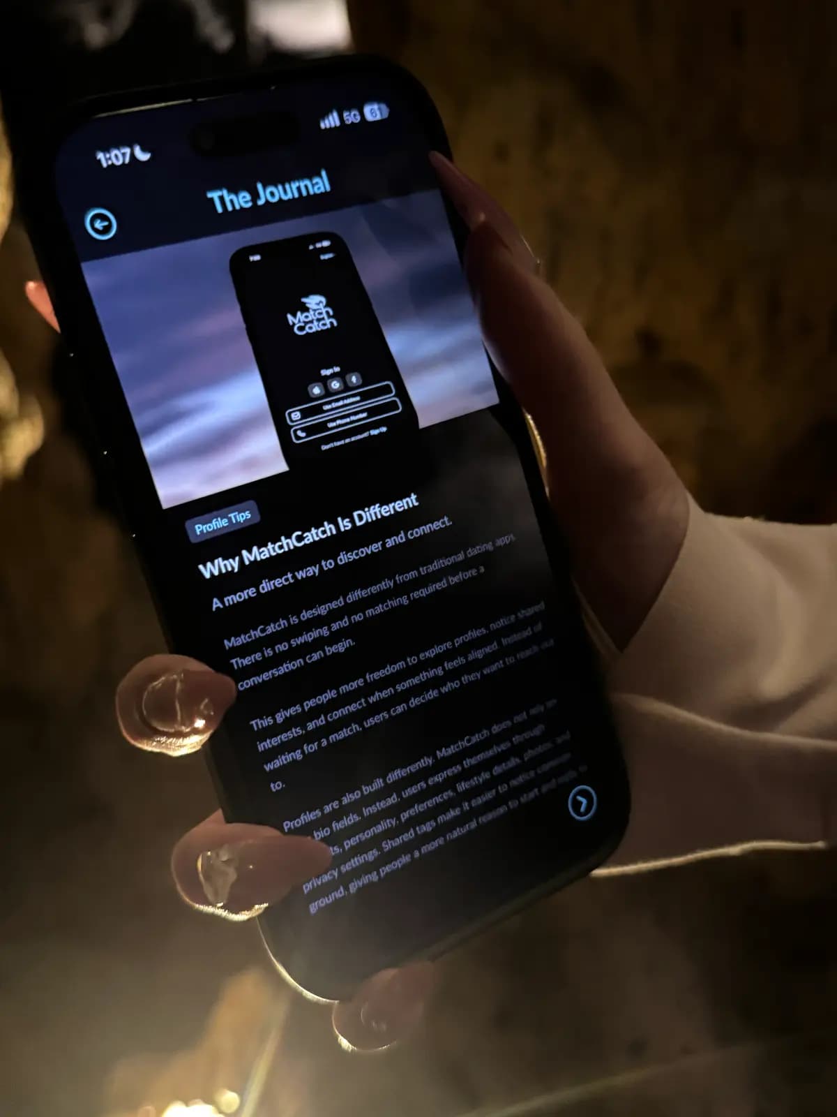 MatchCatch Journal article shown on a phone